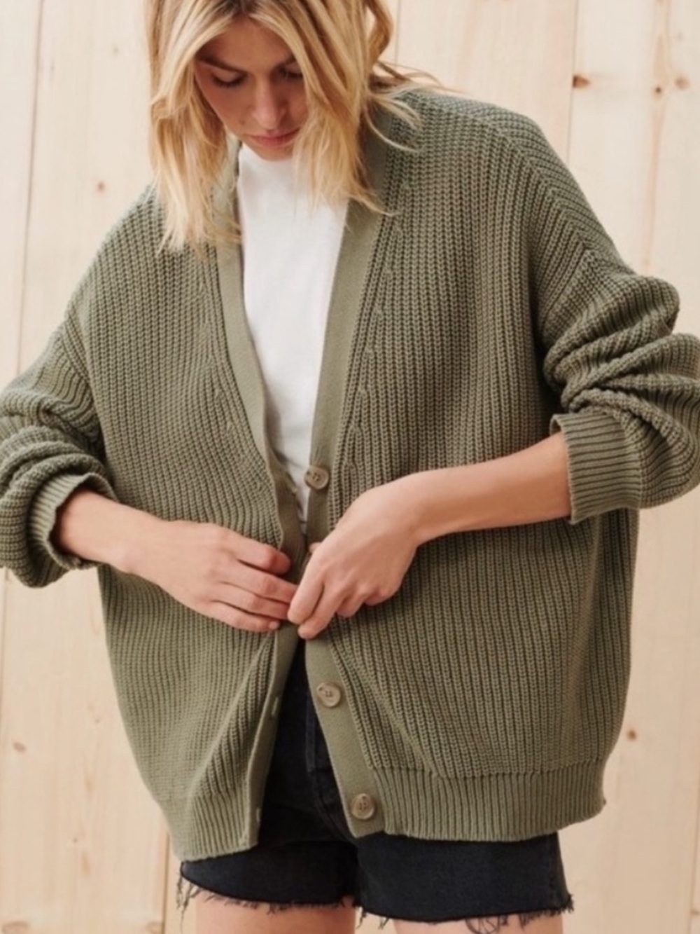 Jenni Kayne Cotton Cocoon Cardigan Sweater Olive Green Extra Small